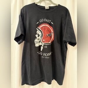 Vintage Black Biker Motorcycle Graphic Tee with Red Helmet Design Size- XL